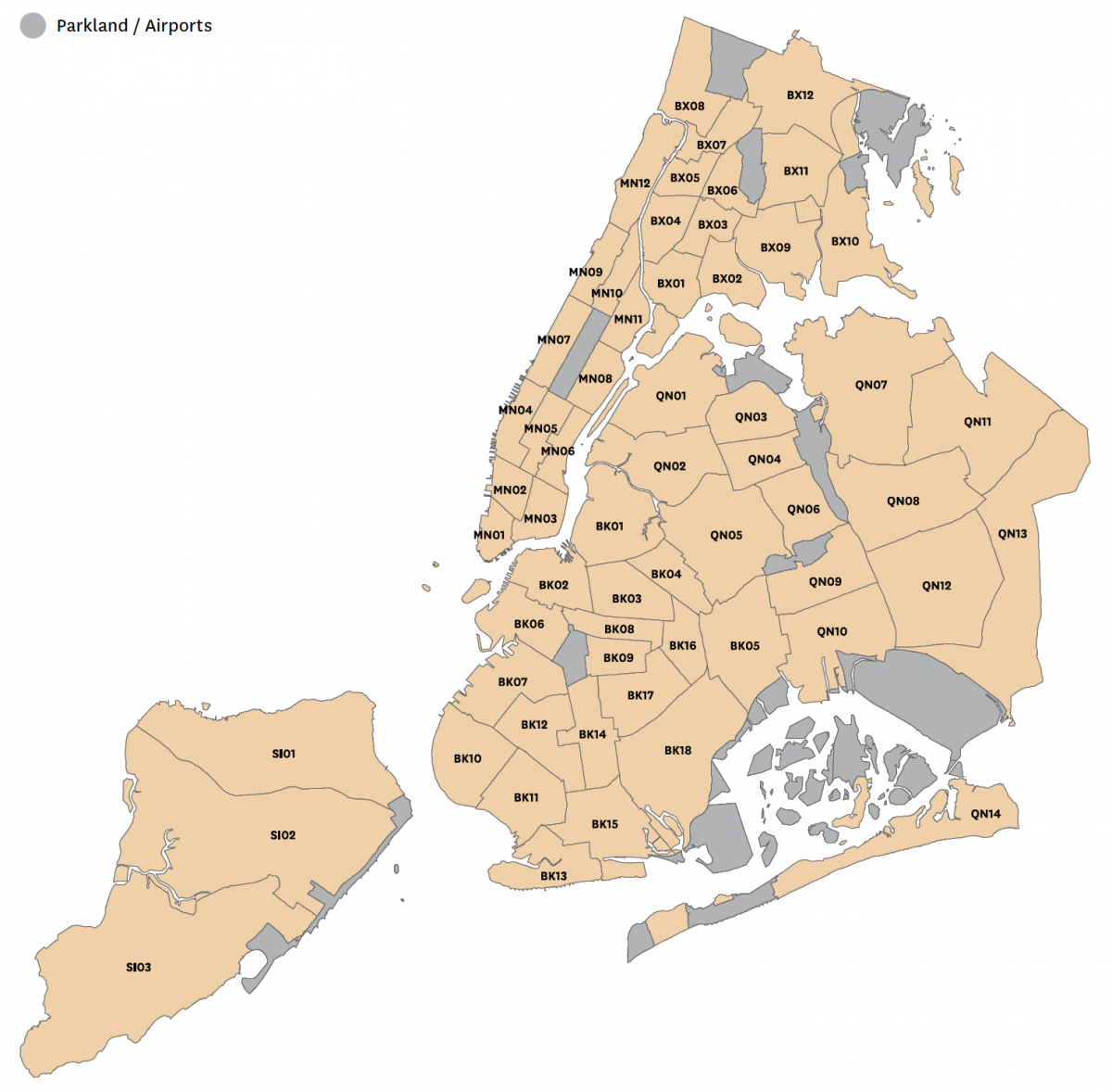 Map displaying New York City's 59 Community Districts