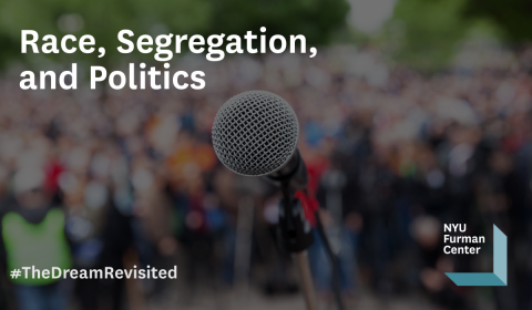 Decorative image of microphone. Text: Race, Segregation and Politics